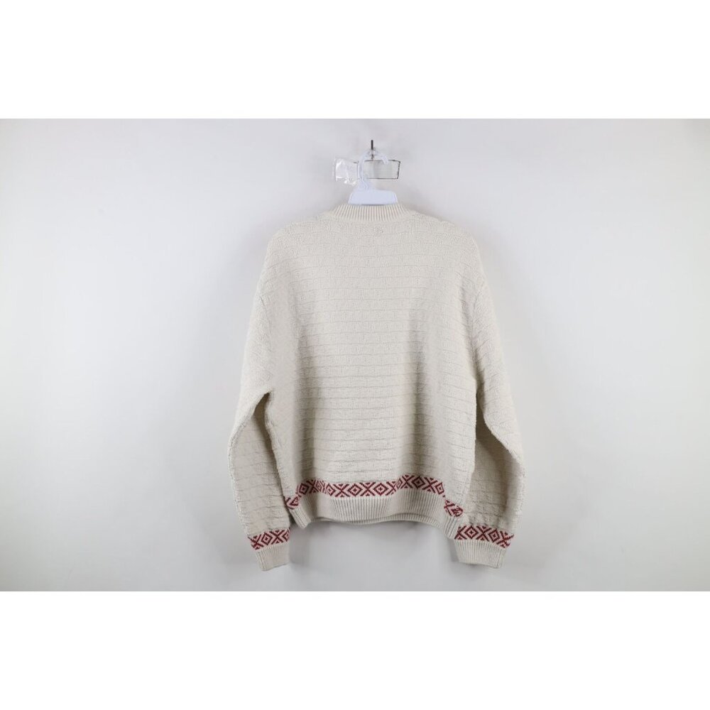 Vintage 90s Cabelas Womens Large Distressed Horse Equestrian Knit Sweater Cream - Picture 9 of 11